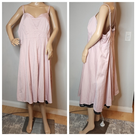 Torrid Pink Black Polka Dot lace trim sleeveless fit and flare dress size 20 - Picture 14 of 14